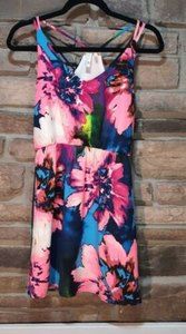 Pink Owl apperal Neon Floral Crossed Spaguetti Strap Dress Size Small D1